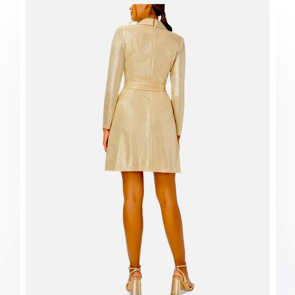 Adrianna Papell Metallic Jersey Short Wrap Tuxedo Dress